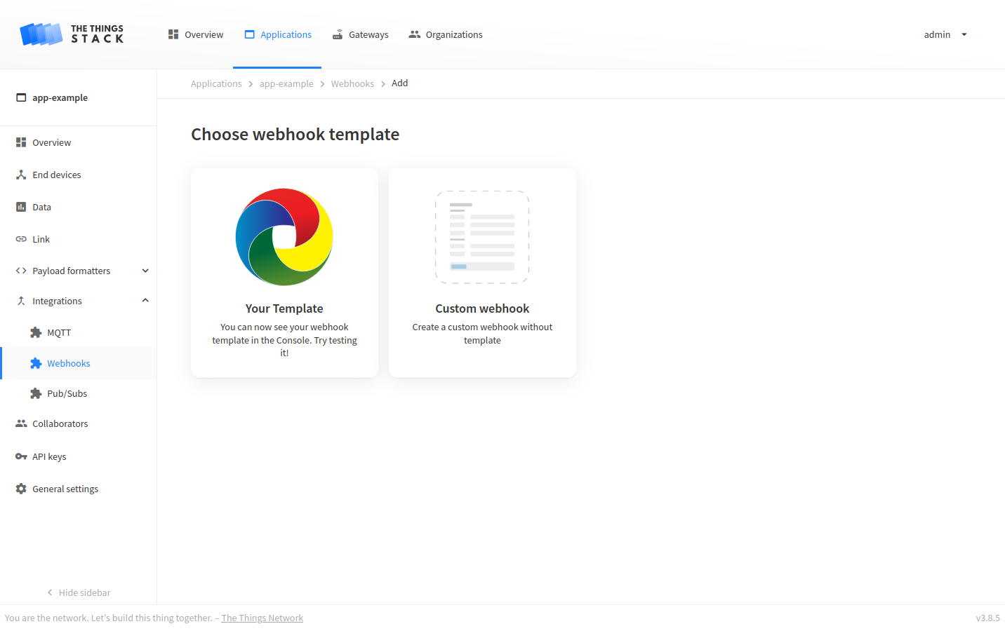 Webhook template successfully added